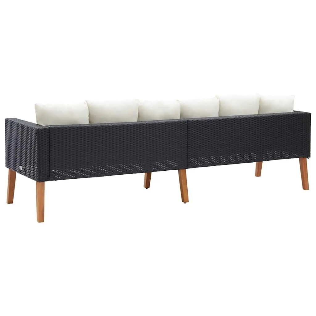 3 Seater Garden Sofa Black PE Rattan Outdoor Lounge Seating with Cushions