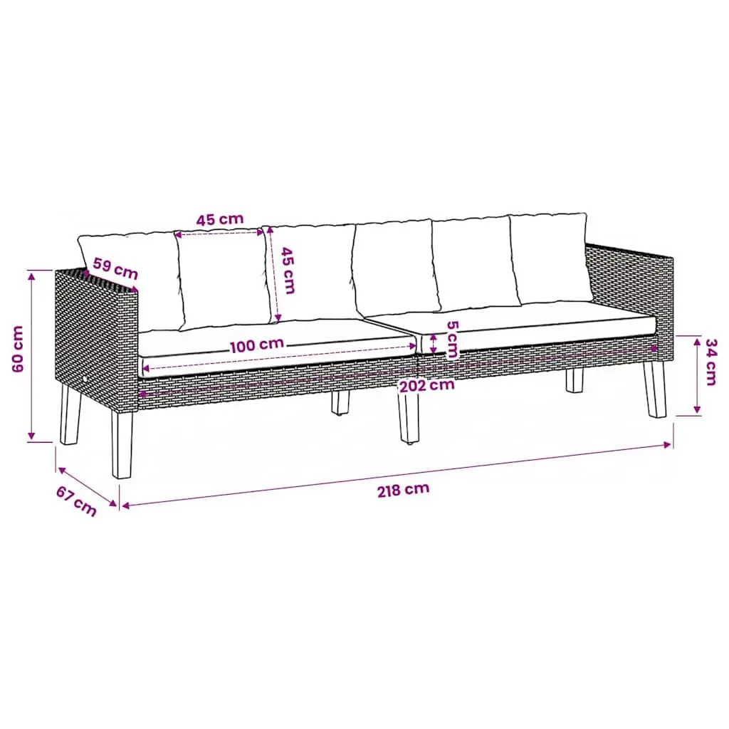 3 Seater Garden Sofa Black PE Rattan Outdoor Lounge Seating with Cushions
