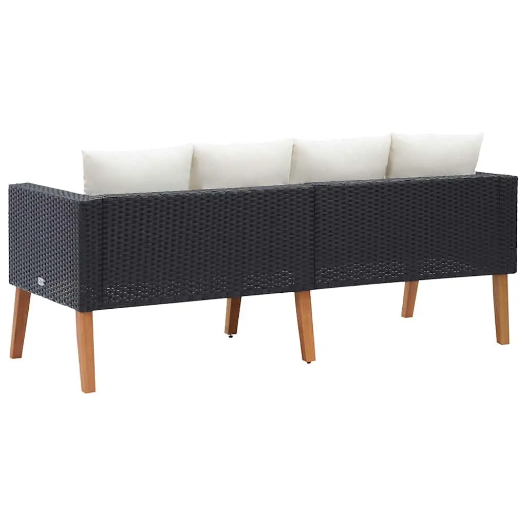 2-Seater Garden Sofa Black Poly Rattan Outdoor Lounge Couch with Cushions