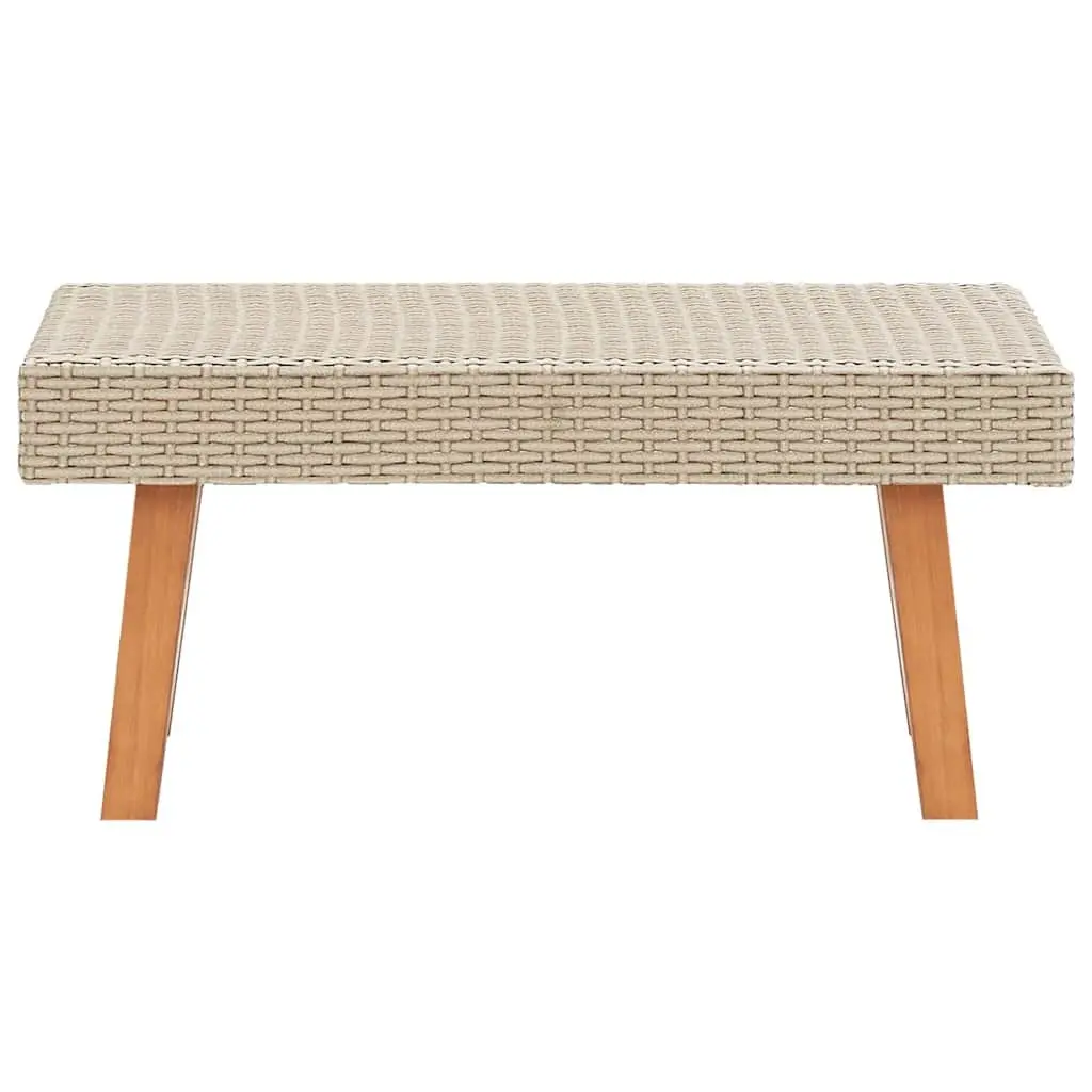 Outdoor Coffee Table Garden Patio Furniture PE Rattan Wooden Legs Beige