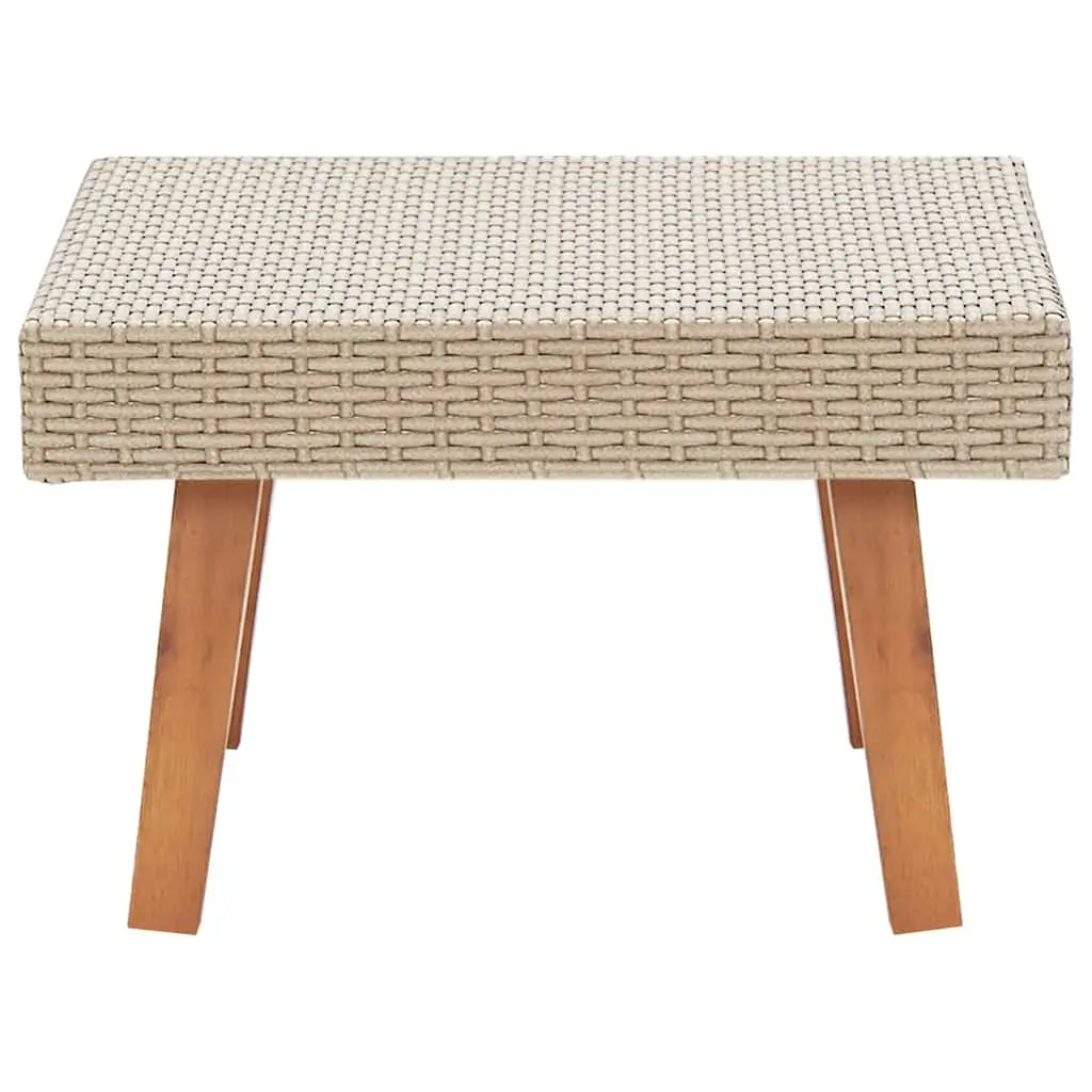 Outdoor Coffee Table Garden Patio Furniture PE Rattan Wooden Legs Beige