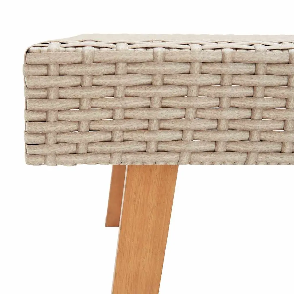 Outdoor Coffee Table Garden Patio Furniture PE Rattan Wooden Legs Beige