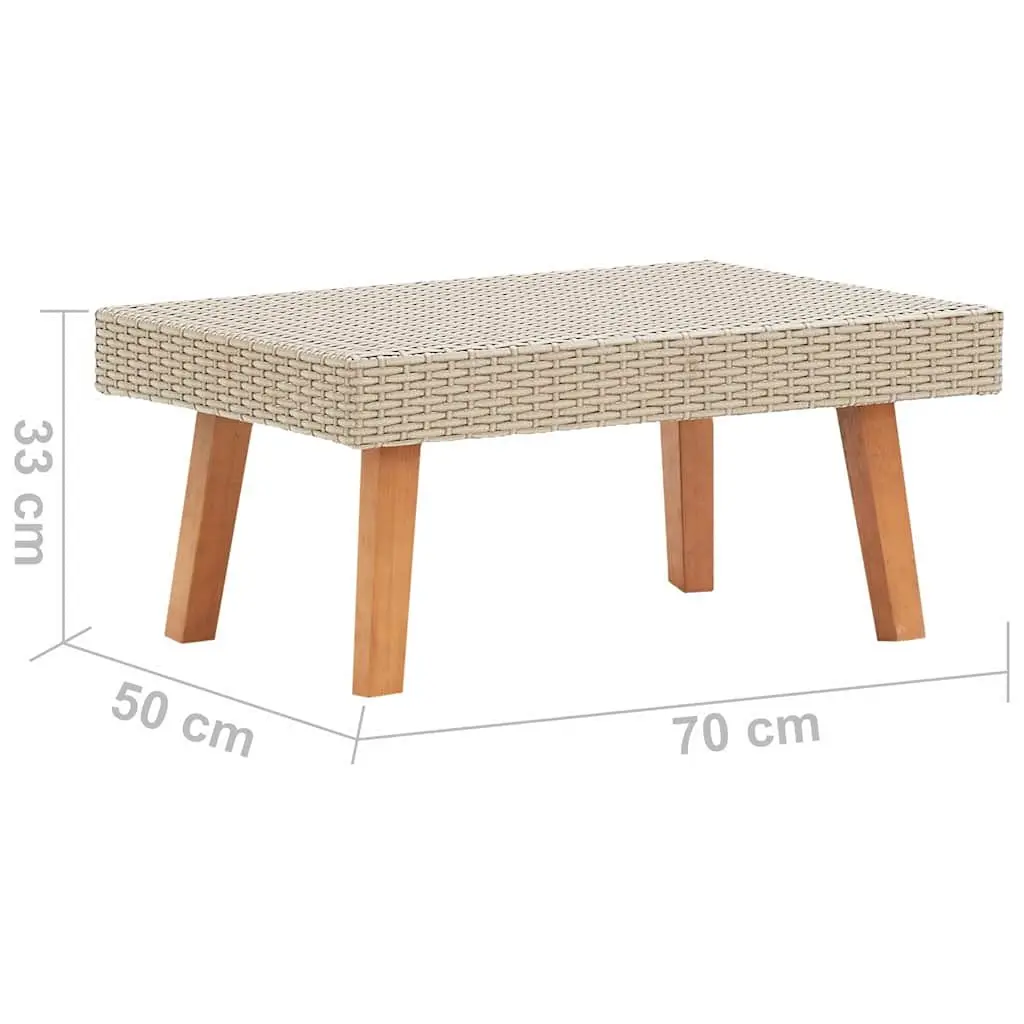 Outdoor Coffee Table Garden Patio Furniture PE Rattan Wooden Legs Beige