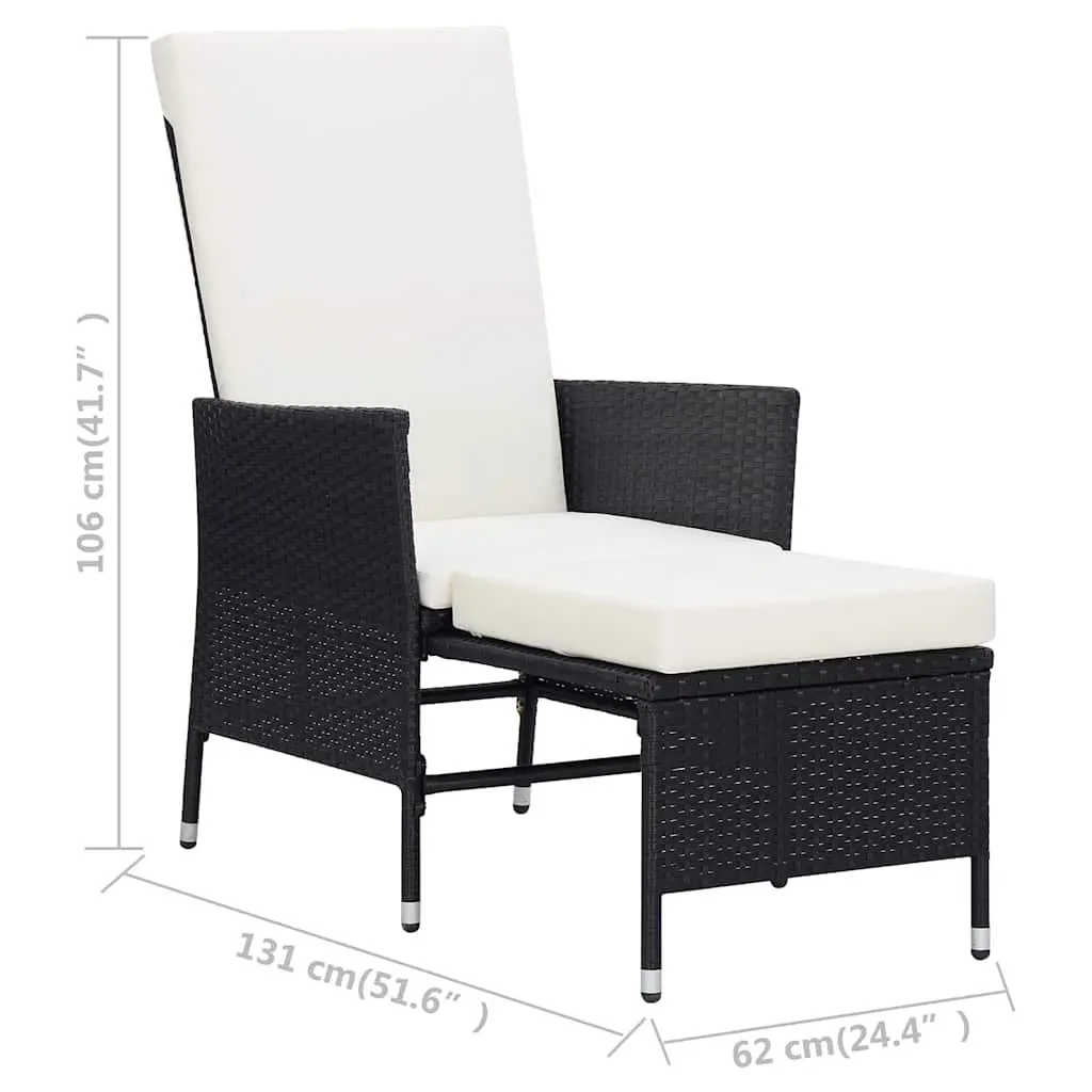Reclining Garden Chair PE Rattan Black with Footrest and Cushions
