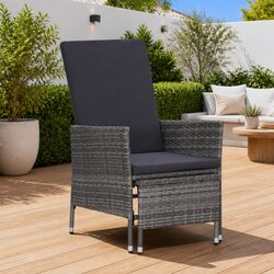 Reclining Garden Chair with Cushions Grey Poly Rattan Outdoor Armchair Footrest