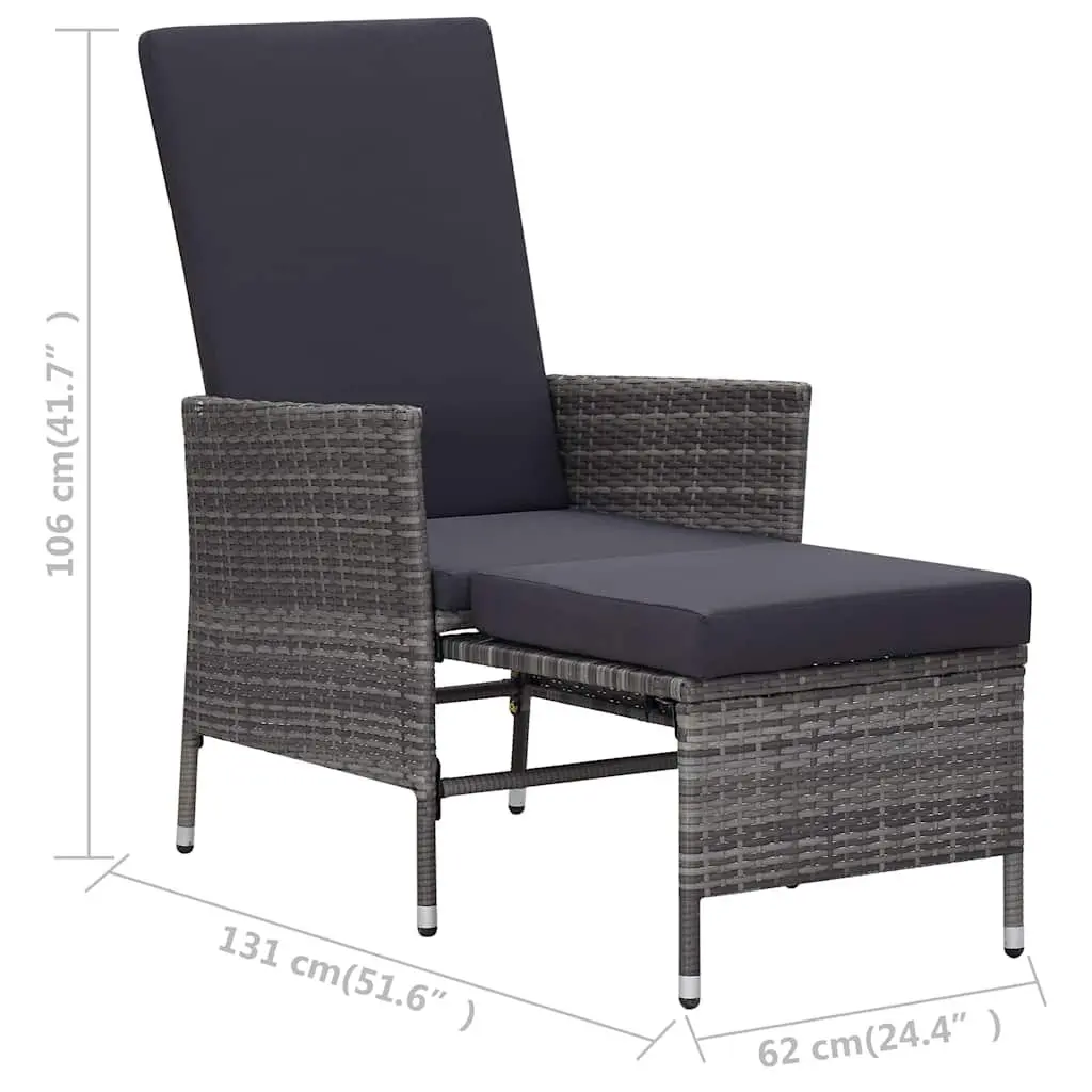Reclining Garden Chair PE Rattan Grey Outdoor Armchair with Cushions and Footrest
