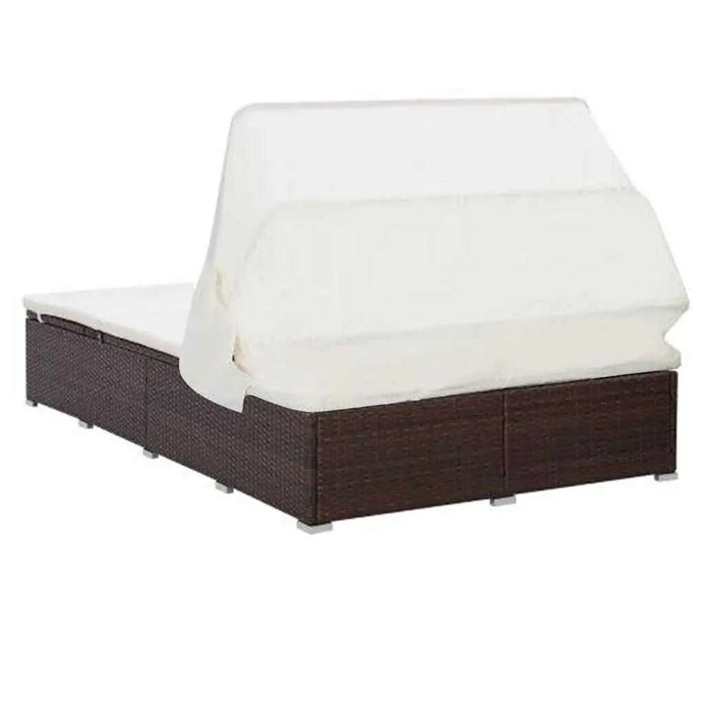 2-Person Sunbed Lounger with Cushion Foldable Roof Outdoor Patio Garden Relaxing