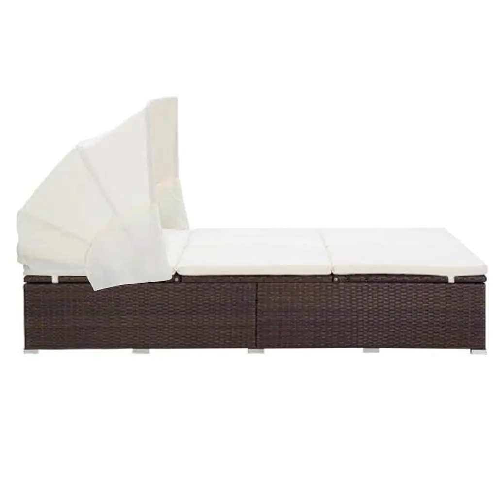 2-Person Sunbed Lounger with Cushion Foldable Roof Outdoor Patio Garden Relaxing