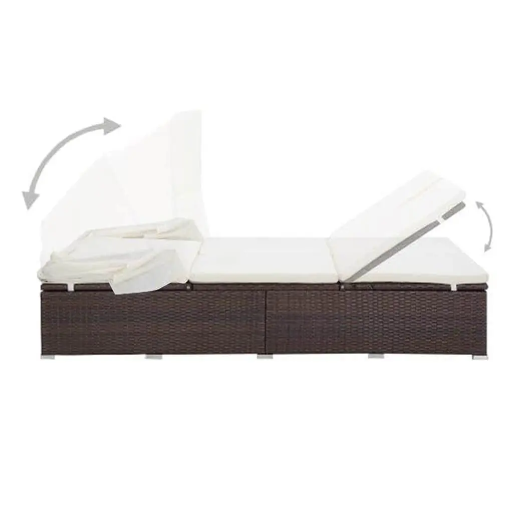 2-Person Sunbed Lounger with Cushion Foldable Roof Outdoor Patio Garden Relaxing