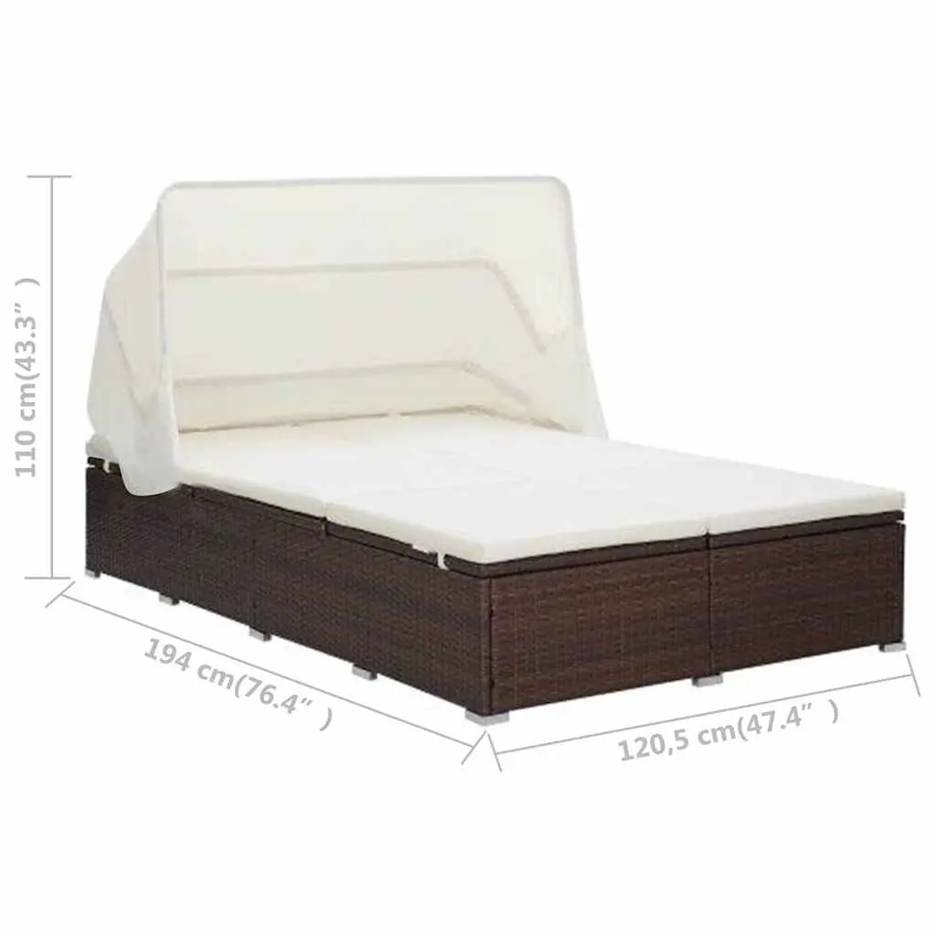 2-Person Sunbed Lounger with Cushion Foldable Roof Outdoor Patio Garden Relaxing