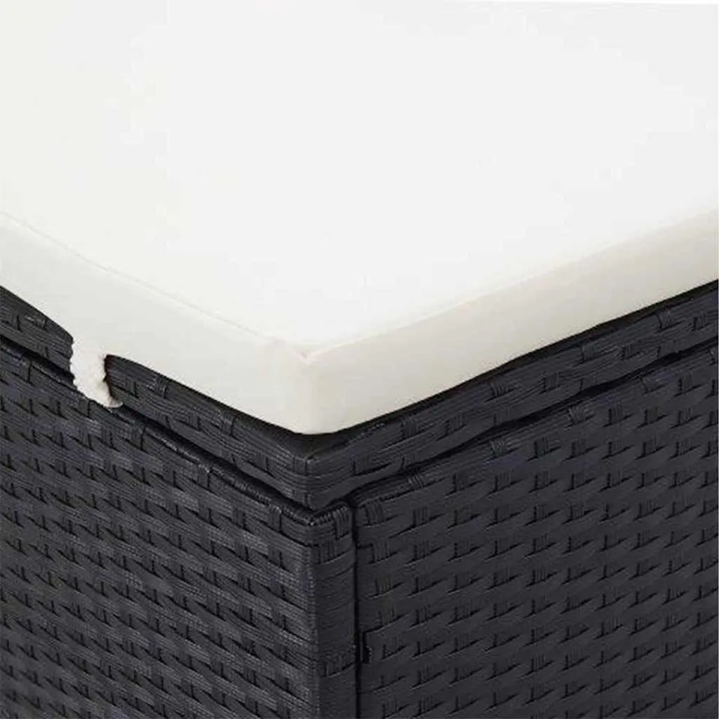 2-Person Sunbed Lounger Powder-Coated Steel PE Rattan Black with Cushion Foldable Roof