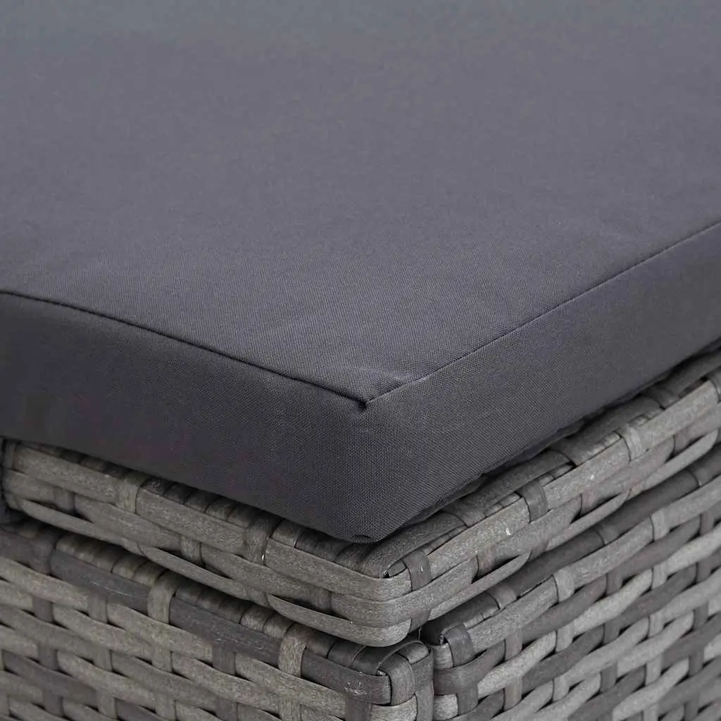 2-Person Sunbed Lounger Powder-Coated Steel Frame PE Rattan Grey with Adjustable Canopy Cushion