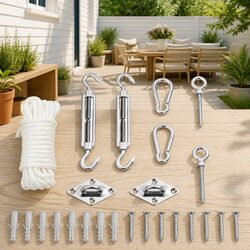 9 Piece Sunshade Sail Accessory Set Stainless Steel Fitting Carabiner Turnbuckle