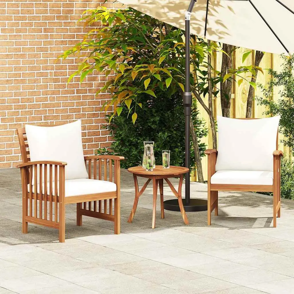 Garden Chairs Wooden Outdoor Seating Set of 2 with Cushions White