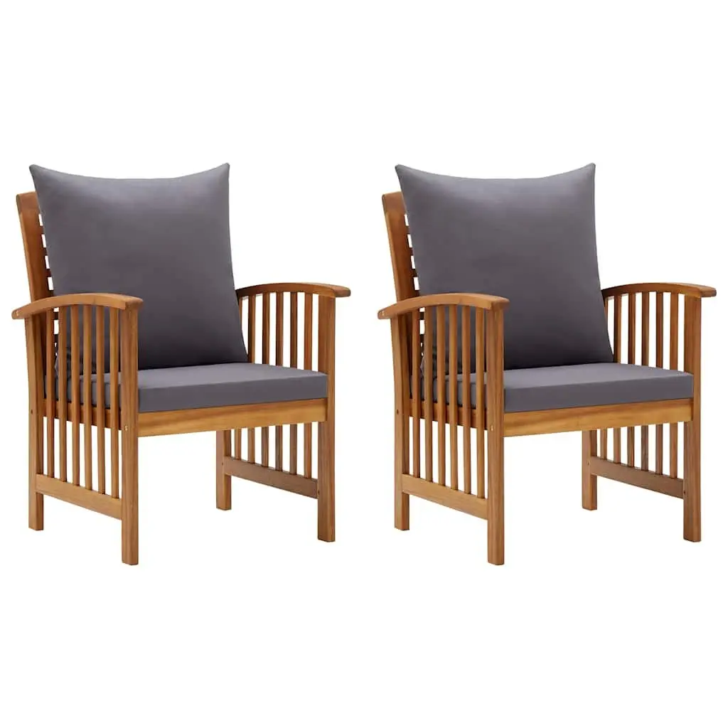 Outdoor Garden Chairs Solid Acacia Wood Grey 2 Piece Set with Cushions