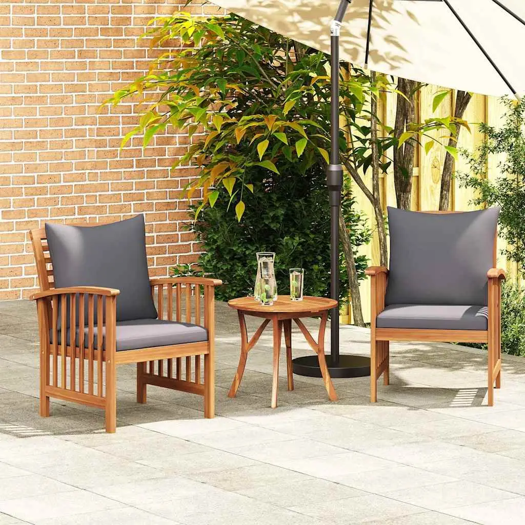 Outdoor Garden Chairs Solid Acacia Wood Grey 2 Piece Set with Cushions