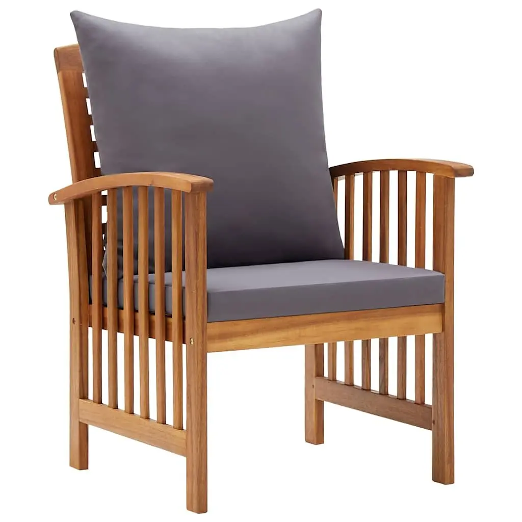 Outdoor Garden Chairs Solid Acacia Wood Grey 2 Piece Set with Cushions