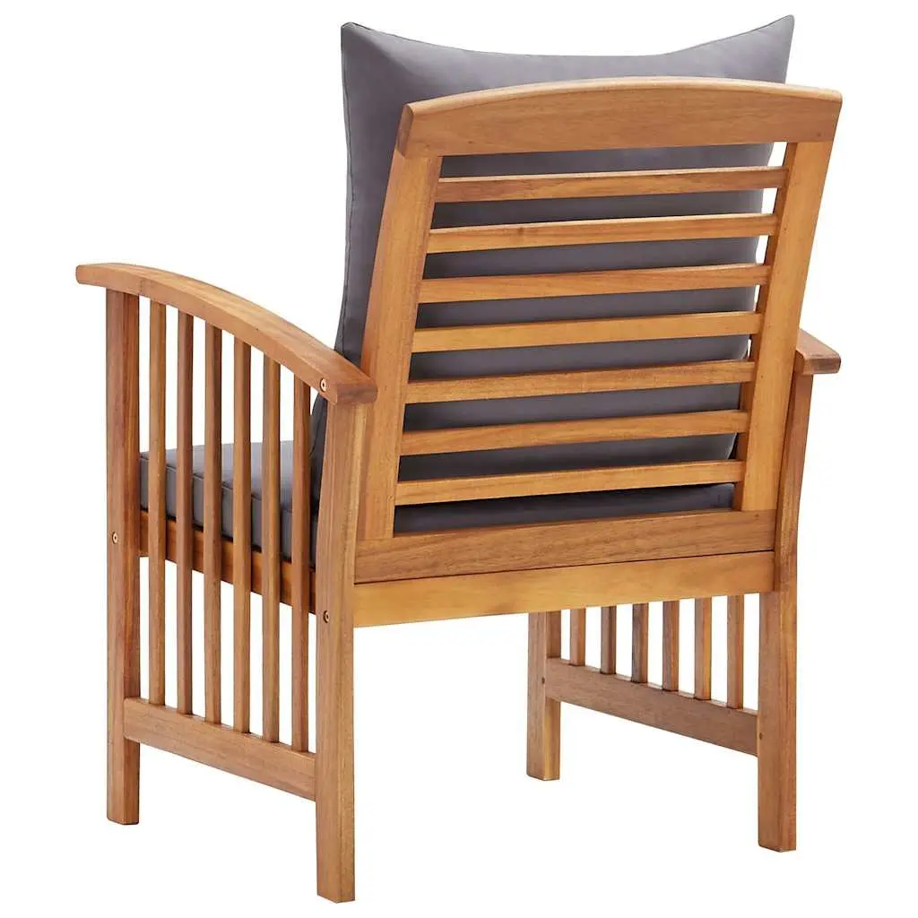 Outdoor Garden Chairs Solid Acacia Wood Grey 2 Piece Set with Cushions