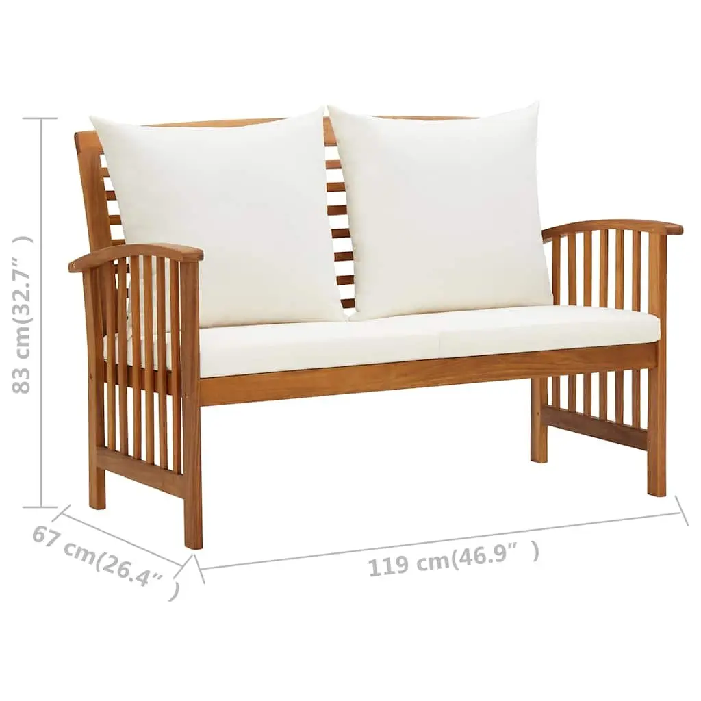Outdoor Garden Bench Solid Acacia Wood 119cm White with Cushions Backrest