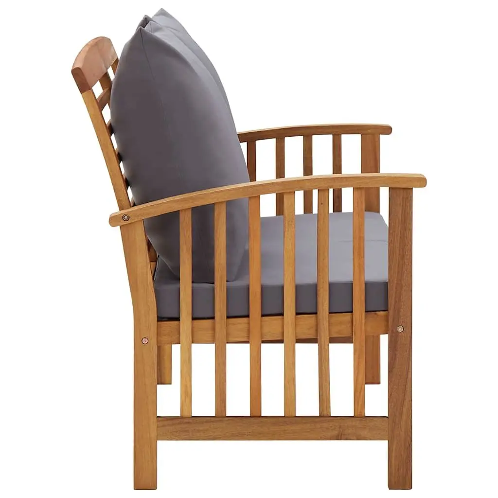 Garden Bench Solid Acacia Wood 119cm Grey Outdoor Patio Seating with Cushions