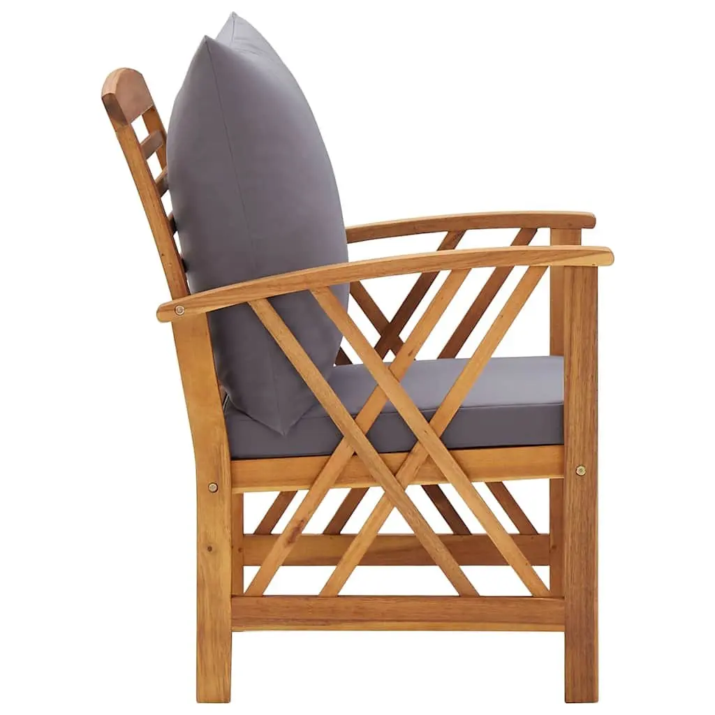 Garden Chairs Set Solid Acacia Wood 2 Piece Grey Outdoor Seating with Cushions