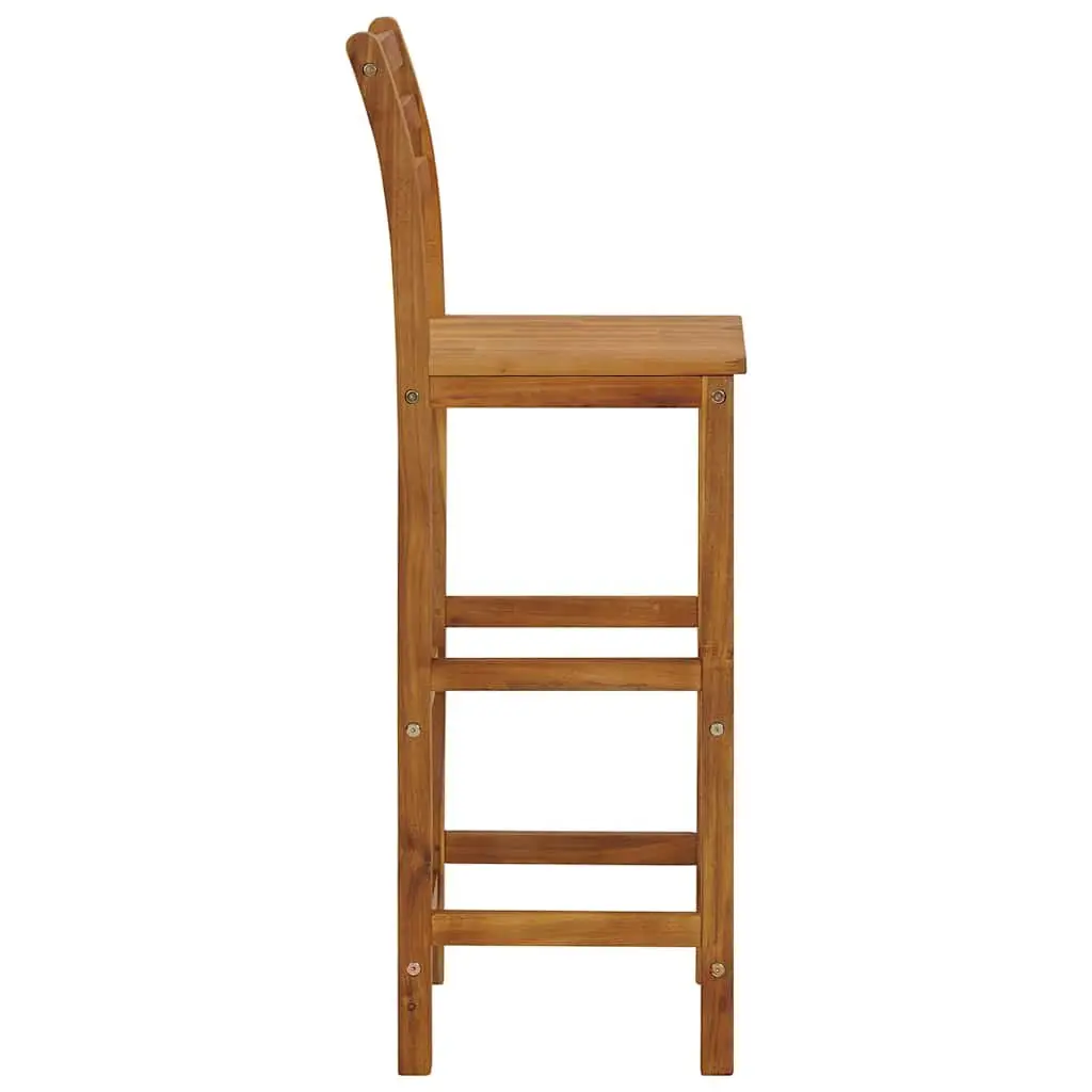 Acacia Wood Bar Stools Set of 4 Brown with Backrest Footrest Durable Indoor Outdoor Seating