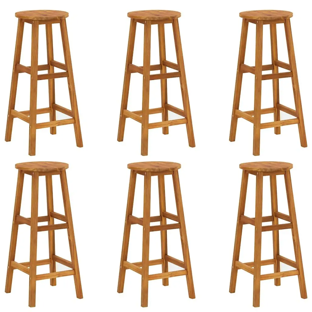 Bar Stools Solid Acacia Wood 6 Piece Brown Outdoor Garden Seating Footrest Chairs