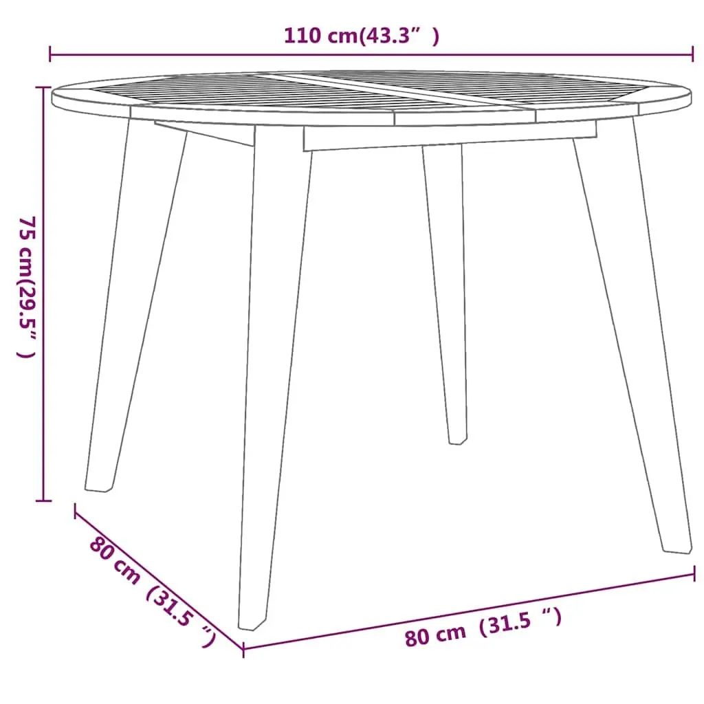 Outdoor Garden Table Solid Acacia Wood Ø110x75 cm Round Brown Dining