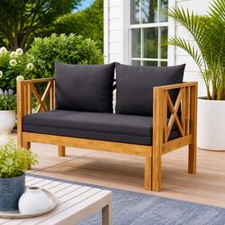 2-Seater Garden Bench with Cushions Solid Acacia Wood Outdoor Indoor Daybed Seat