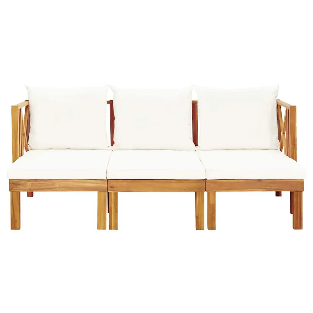 3-Seater Garden Bench Solid Acacia Wood 179cm Cream Cushions Indoor Outdoor Daybed
