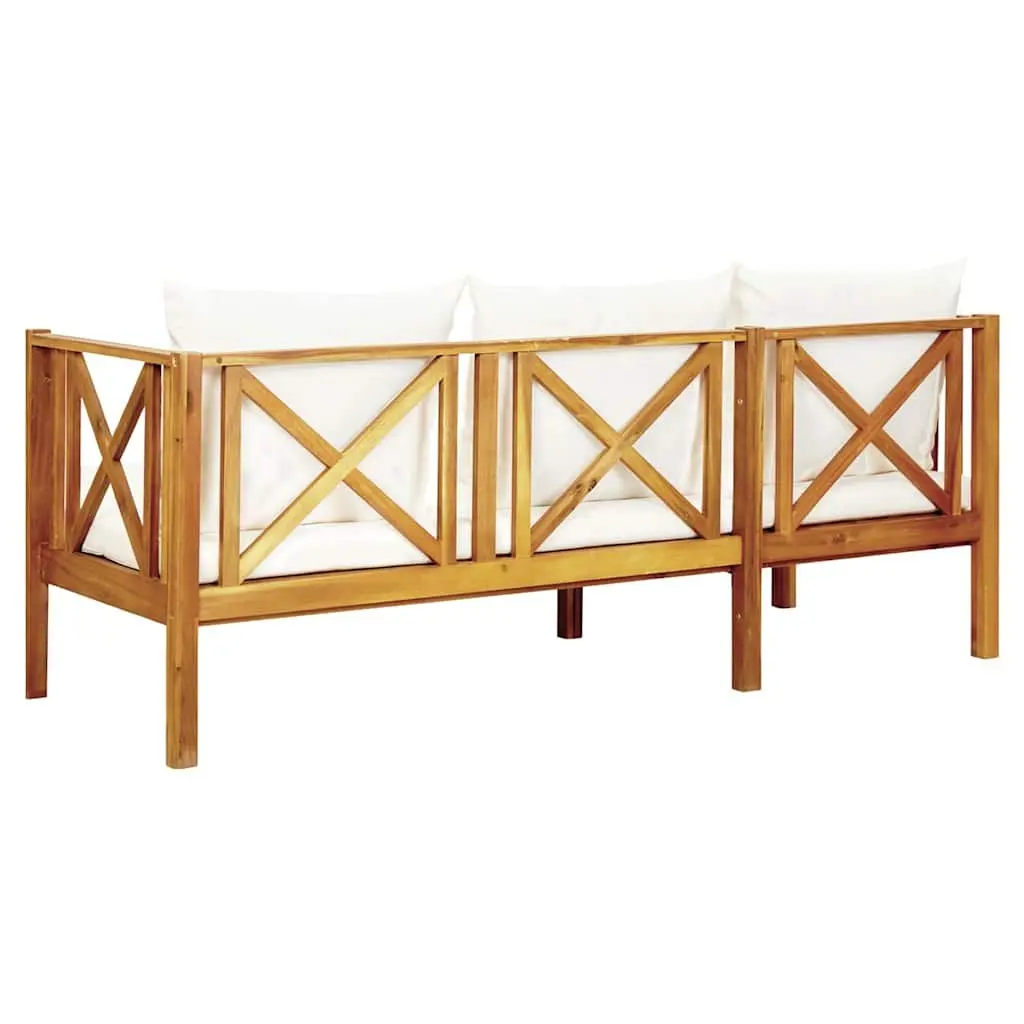 3-Seater Garden Bench Solid Acacia Wood 179cm Cream Cushions Indoor Outdoor Daybed