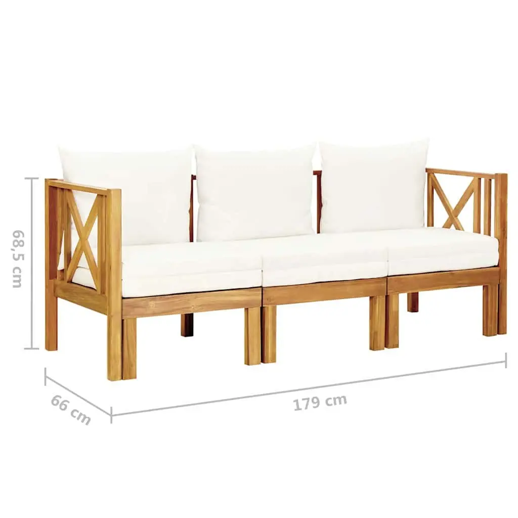 3-Seater Garden Bench Solid Acacia Wood 179cm Cream Cushions Indoor Outdoor Daybed