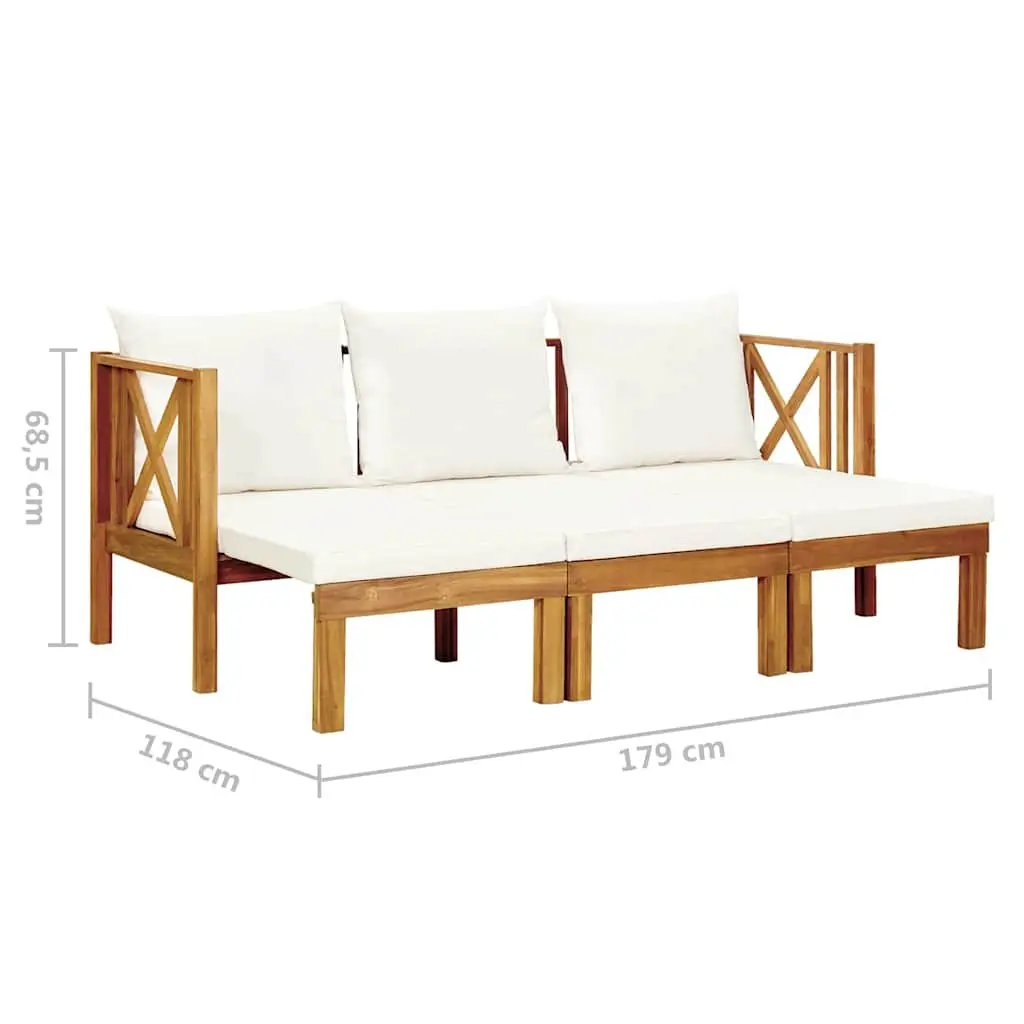 3-Seater Garden Bench Solid Acacia Wood 179cm Cream Cushions Indoor Outdoor Daybed