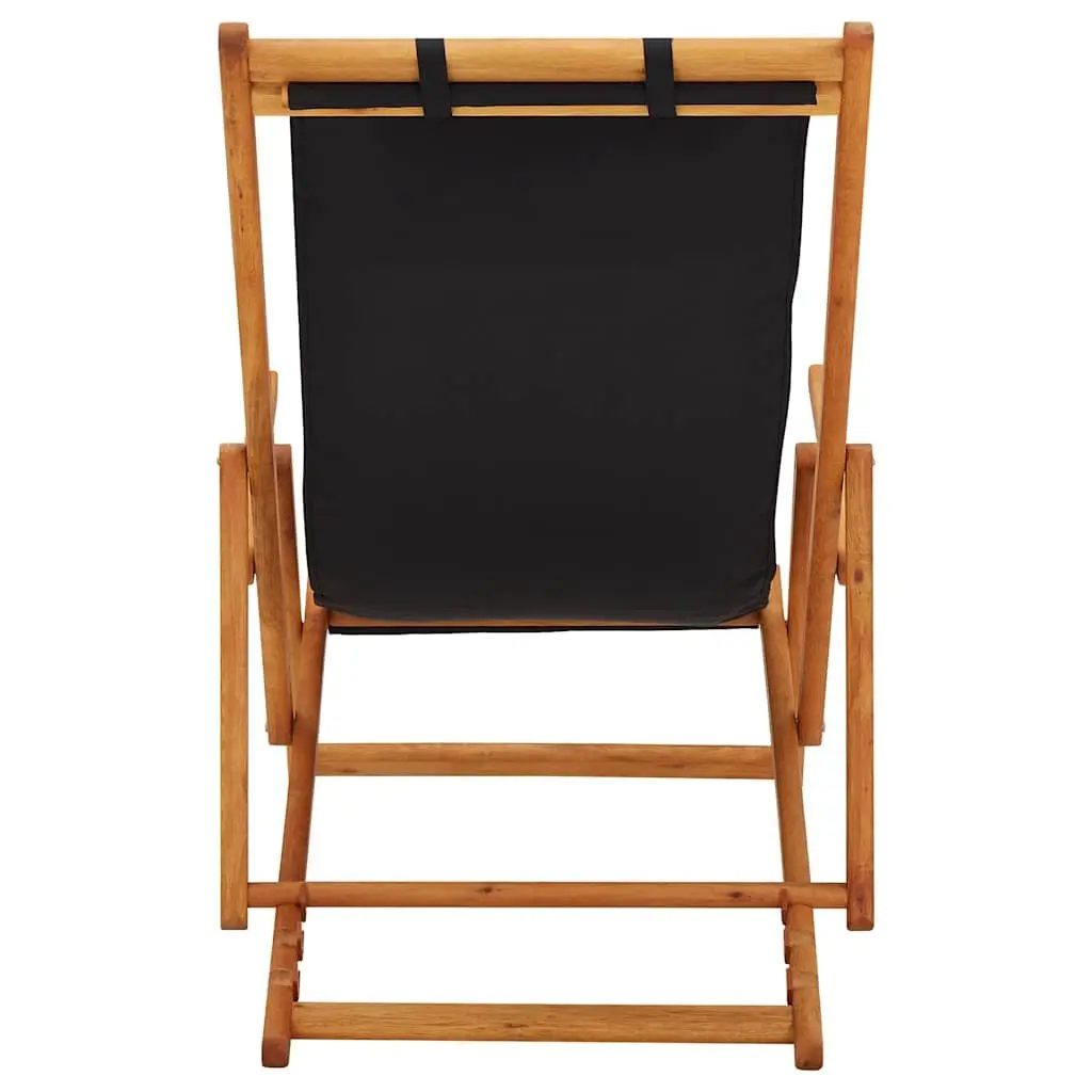 Outdoor Reclining Lounge Chair Wooden Black Foldable Beach Seat with 3 Adjustable Positions