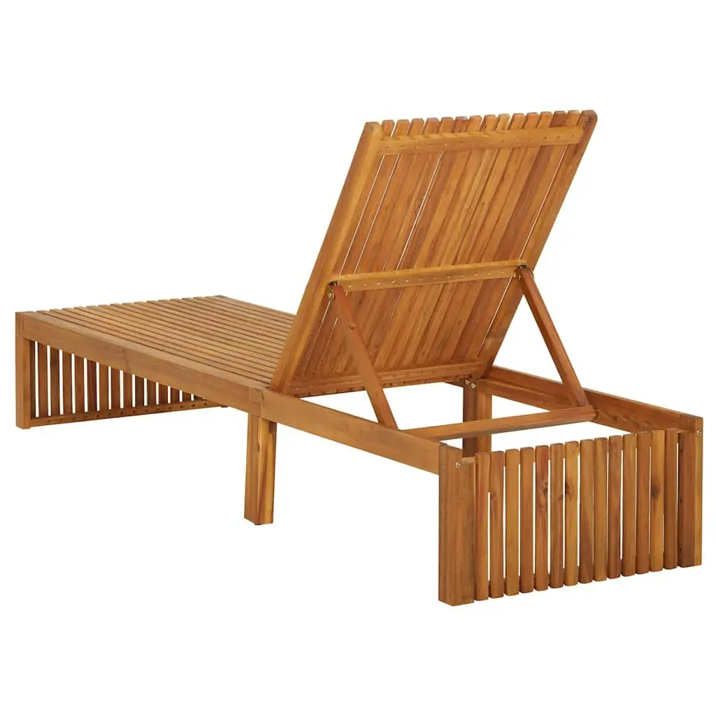 Sunbed Adjustable Backrest Acacia Wood Durable Brown Outdoor Garden Patio Lounger