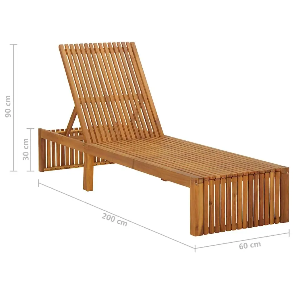 Sunbed Adjustable Backrest Acacia Wood Durable Brown Outdoor Garden Patio Lounger