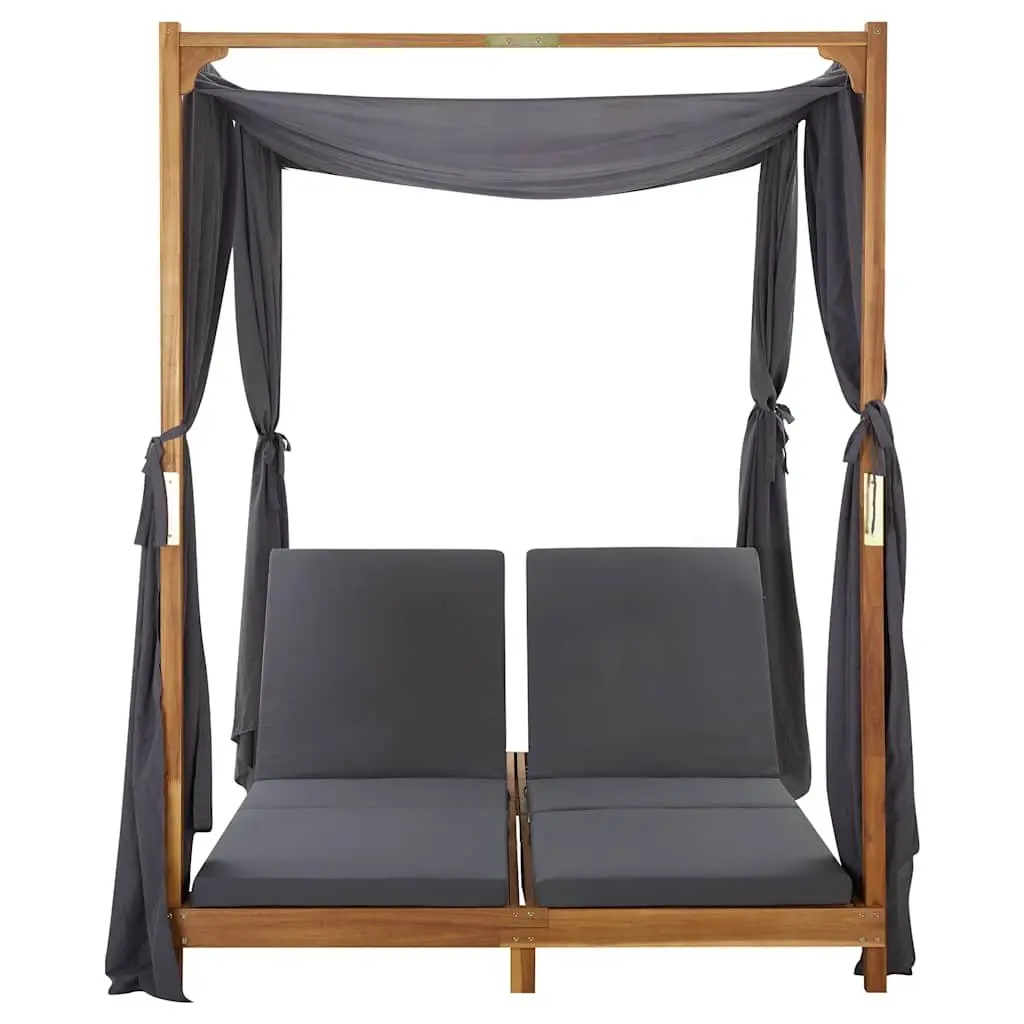 Double Sun Lounger Solid Acacia Wood Foldable Grey