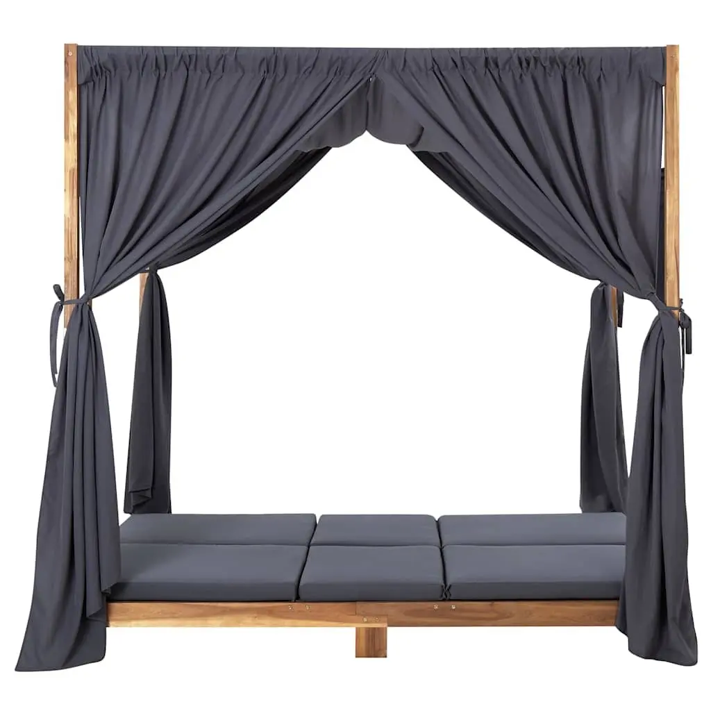 Double Sun Lounger Solid Acacia Wood Foldable Grey