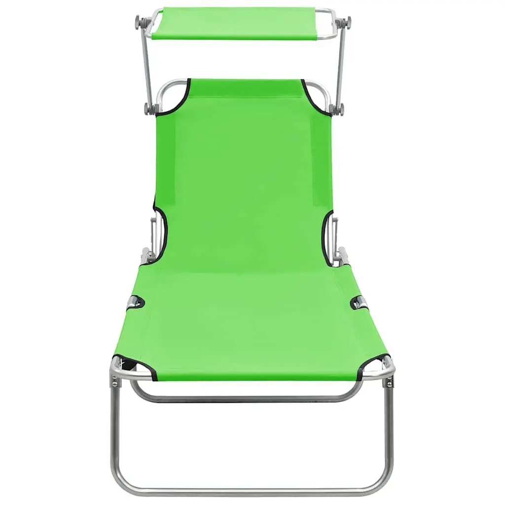 Sun Lounger Folding Steel Adjustable Backrest with Canopy Green