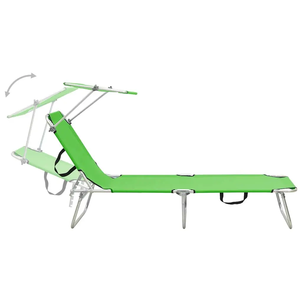 Sun Lounger Folding Steel Adjustable Backrest with Canopy Green