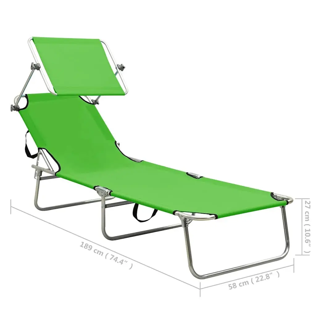 Sun Lounger Folding Steel Adjustable Backrest with Canopy Green