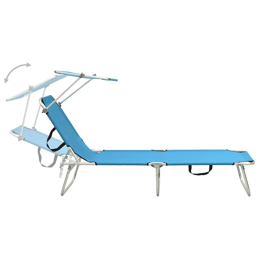 Adjustable Folding Sun Lounger Steel Frame Outdoor Turquoise with Canopy