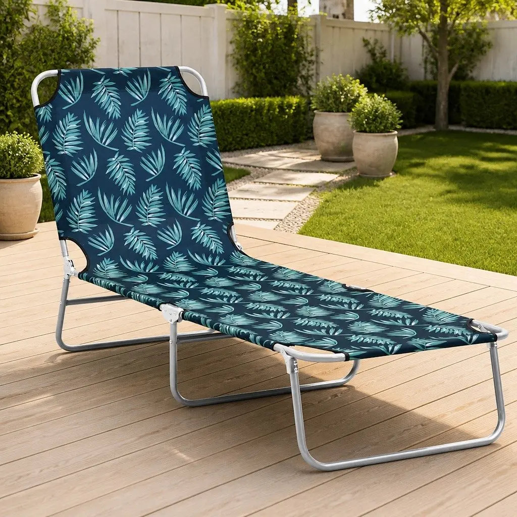 Adjustable Backrest Folding Lounger Oxford Fabric Grey Outdoor Chair