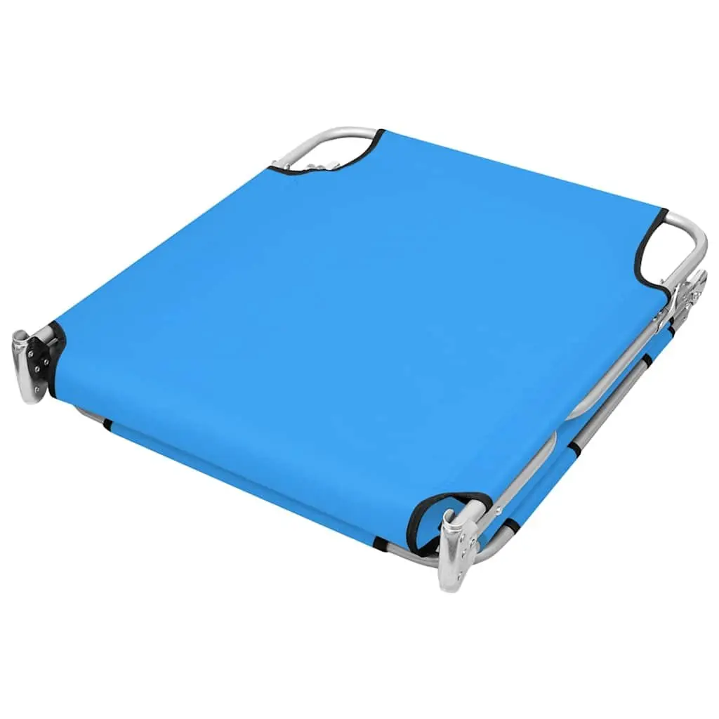 Folding Sun Lounger Adjustable Backrest Head Cushion Steel Frame Blue