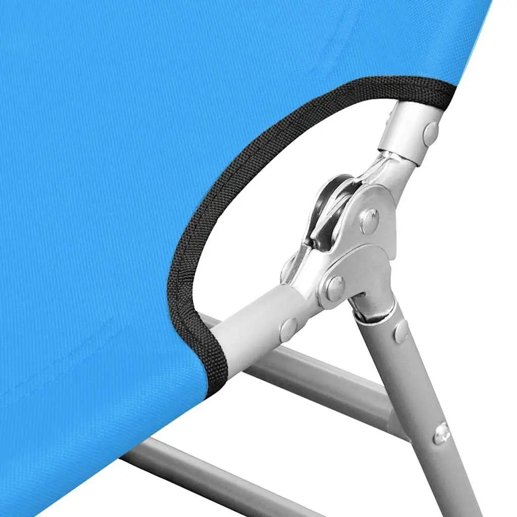 Folding Sun Lounger Adjustable Backrest Head Cushion Steel Frame Blue