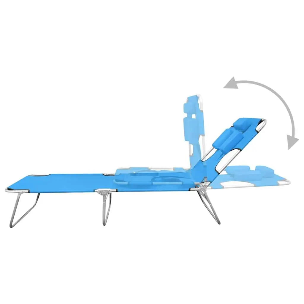 Folding Sun Lounger Adjustable Backrest Head Cushion Steel Frame Blue