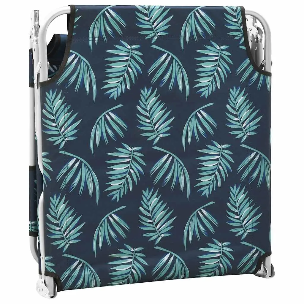 Folding Sun Lounger Adjustable Backrest Soft Head Cushion Green with Leaves Print for Garden and Beach