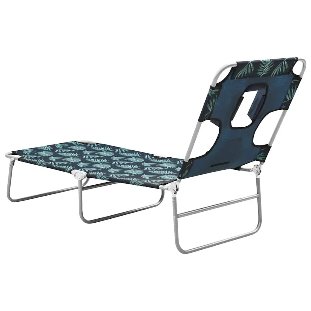 Folding Sun Lounger Adjustable Backrest Soft Head Cushion Green with Leaves Print for Garden and Beach