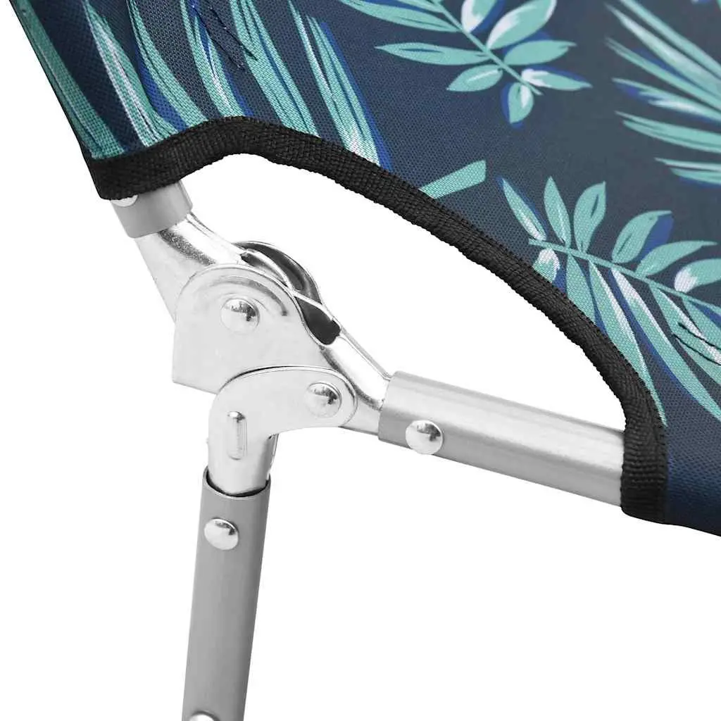 Folding Sun Lounger Adjustable Backrest Soft Head Cushion Green with Leaves Print for Garden and Beach