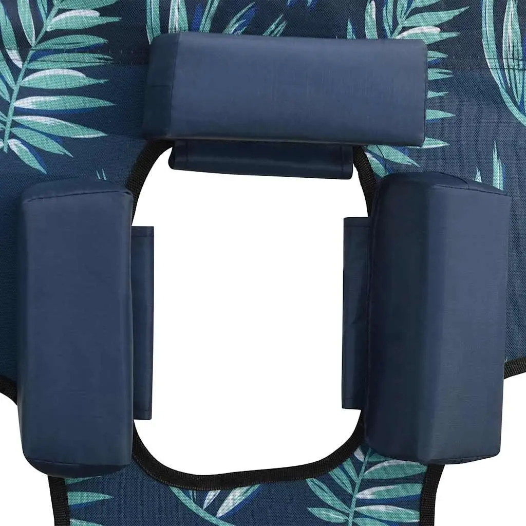 Folding Sun Lounger Adjustable Backrest Soft Head Cushion Green with Leaves Print for Garden and Beach